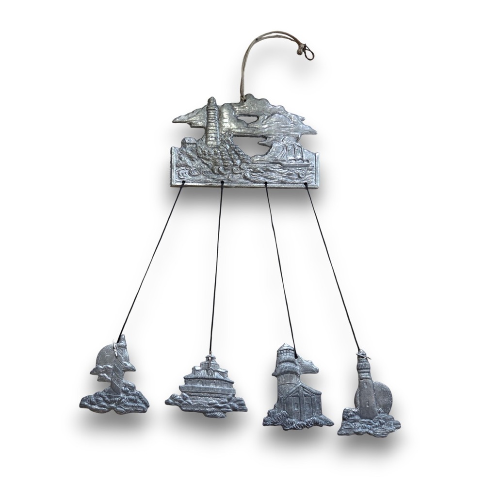 Vintage 90s Carson Pewter Lighthouse Windchime Nautical Decor 12x6